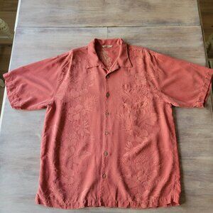 Tommy Bahama Mens Silk Hawaiian Shirt Pink Floral Camp Button Up Sz XL